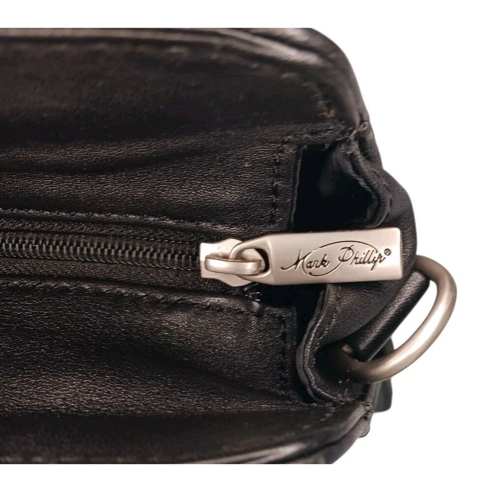 MARK PHILLIPS Black Leather Briefcase & Shoulder Strap Attache Messenger Bag Y2K - Picture 6 of 7
